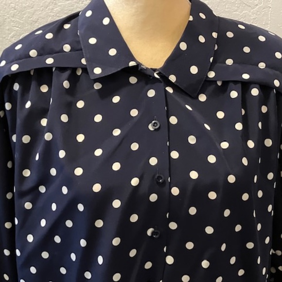 Vintage Jaeger 70s Collar Polkadot Blouse In White Black - Picture 2 of 4